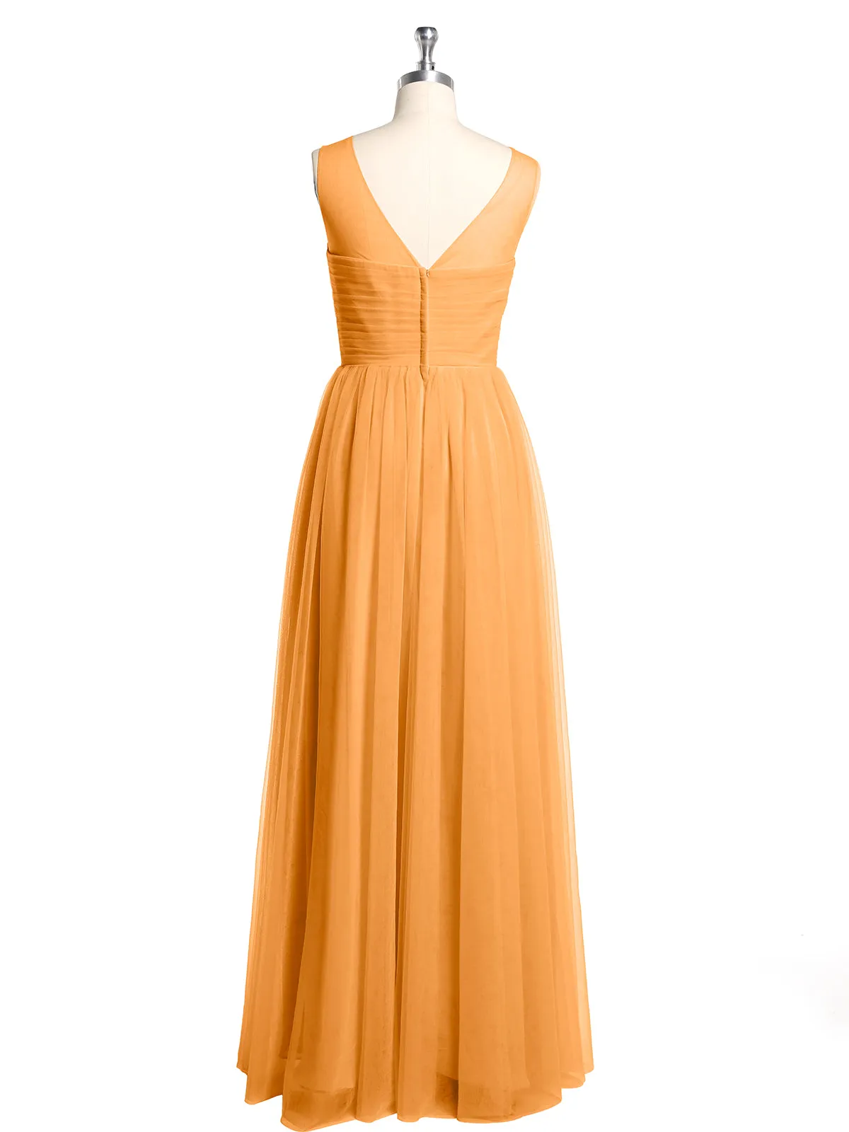 Illusion Neck Cross Tulle Bridesmaid Dresses-Tangerine