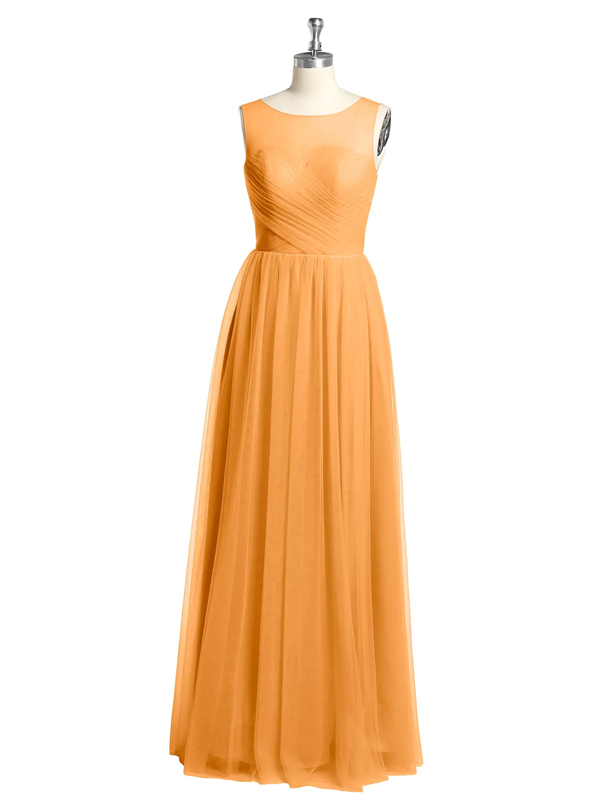 Illusion Neck Cross Tulle Bridesmaid Dresses-Tangerine