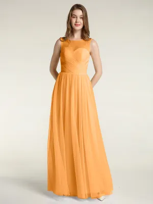 Illusion Neck Cross Tulle Bridesmaid Dresses-Tangerine
