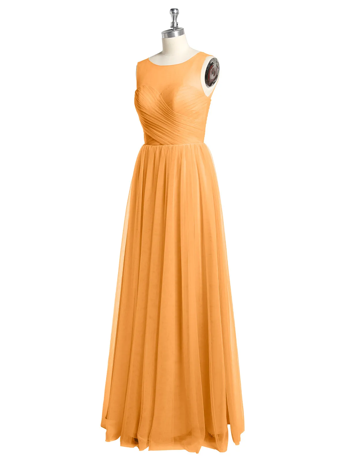 Illusion Neck Cross Tulle Bridesmaid Dresses-Tangerine