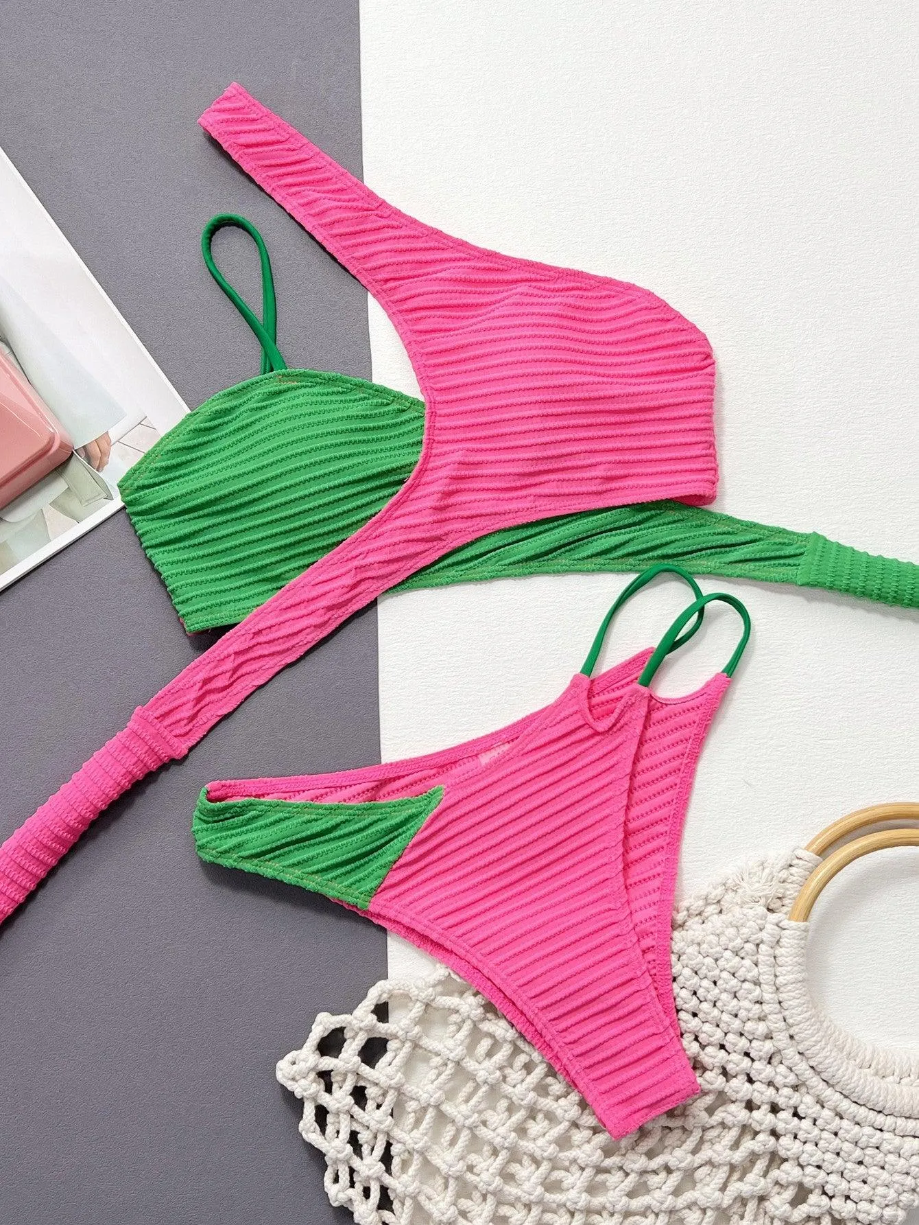 Island Girl High Cut One Shoulder Bikini Set