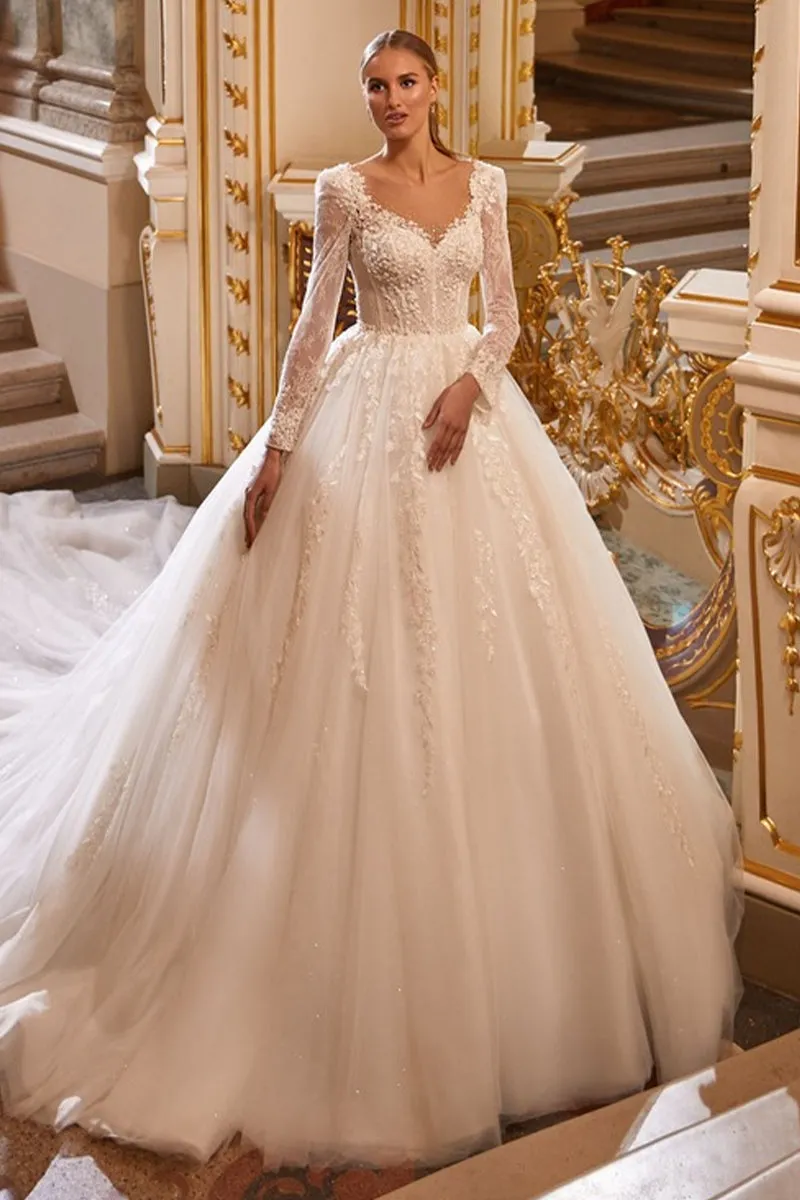 Julian Long Graceful Sleeve Wedding Dress