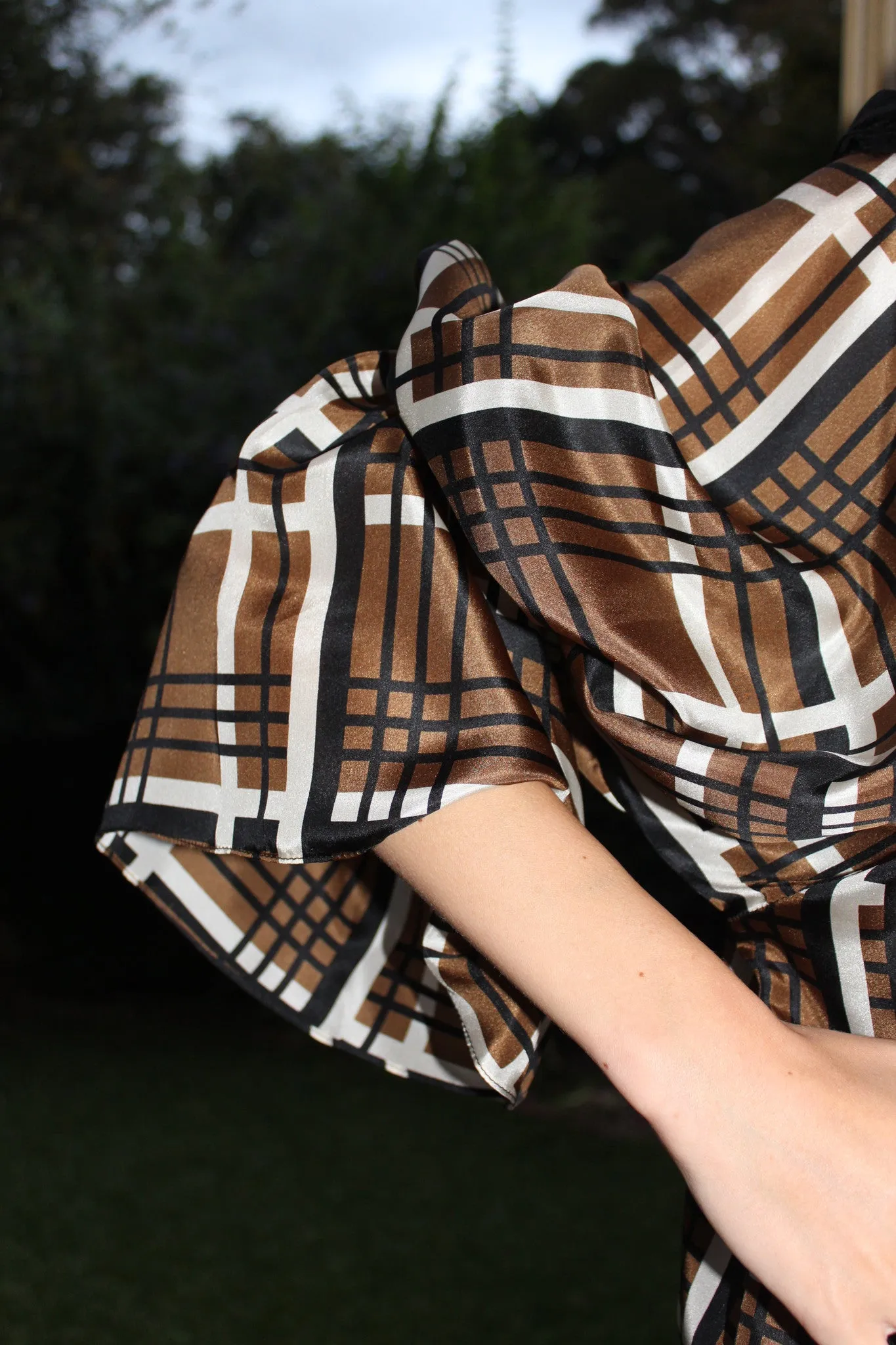 Kaftan Blouse Coffee Latte Check -SALE