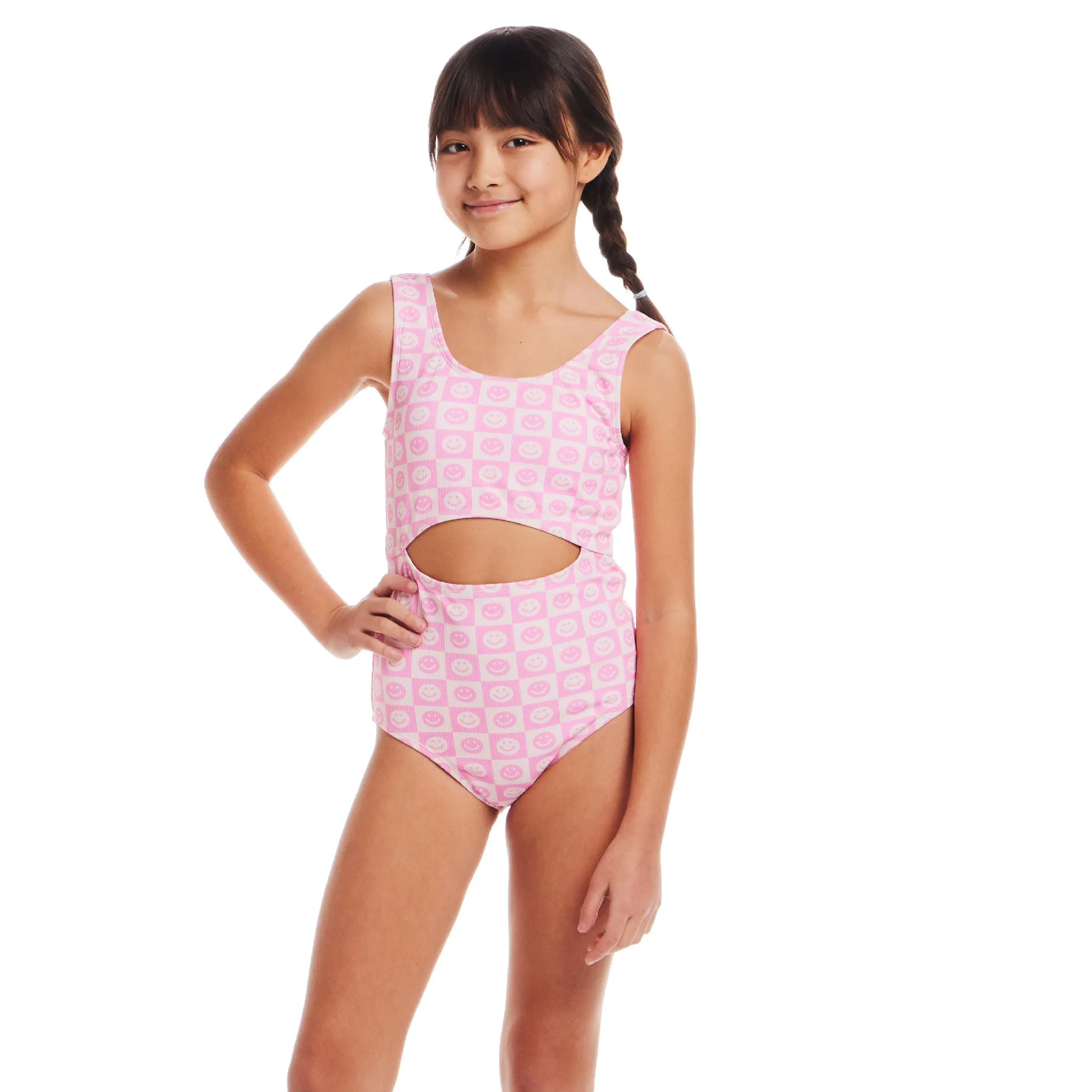 Kids (7-16) One Piece Swim Suit | Pink Smiley