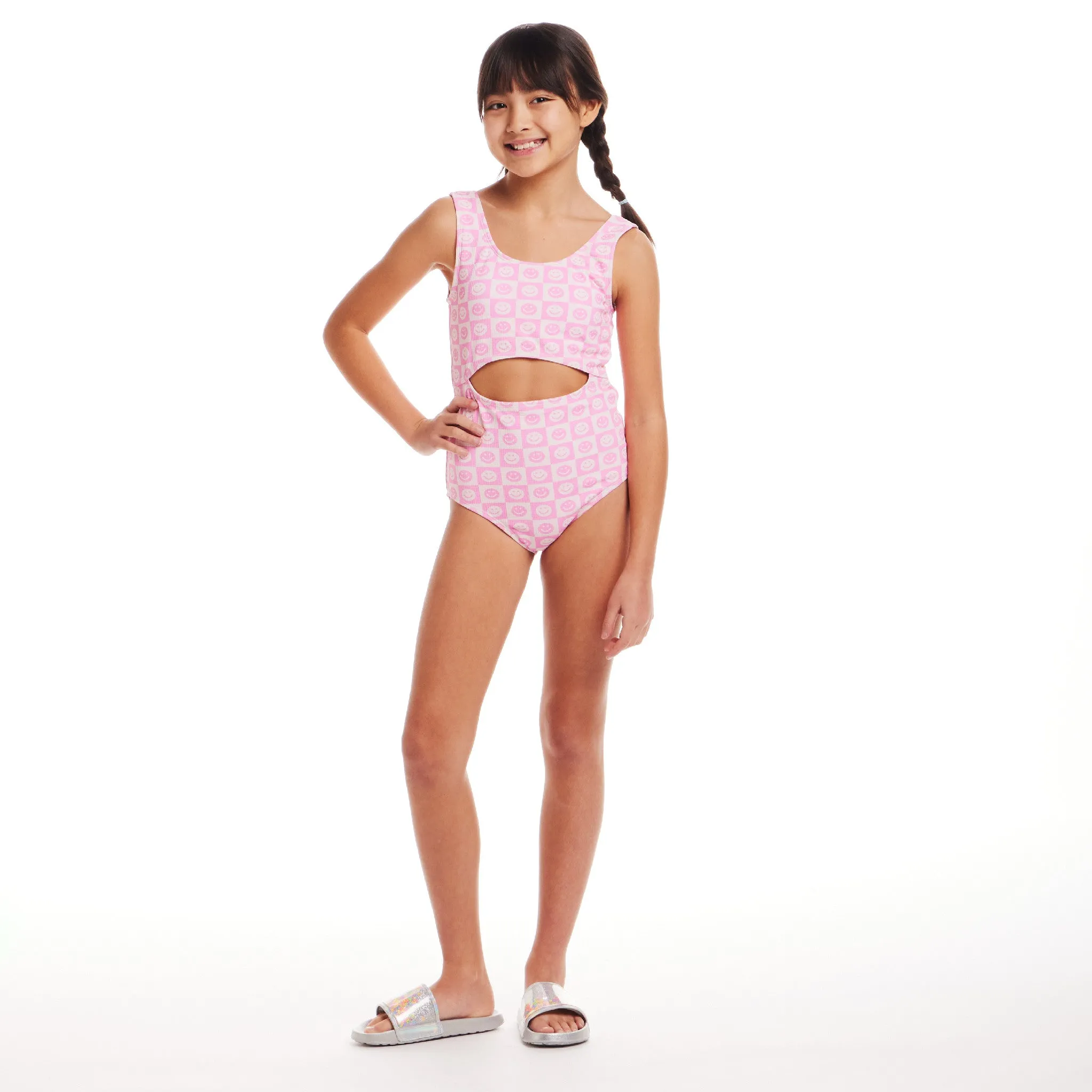 Kids (7-16) One Piece Swim Suit | Pink Smiley