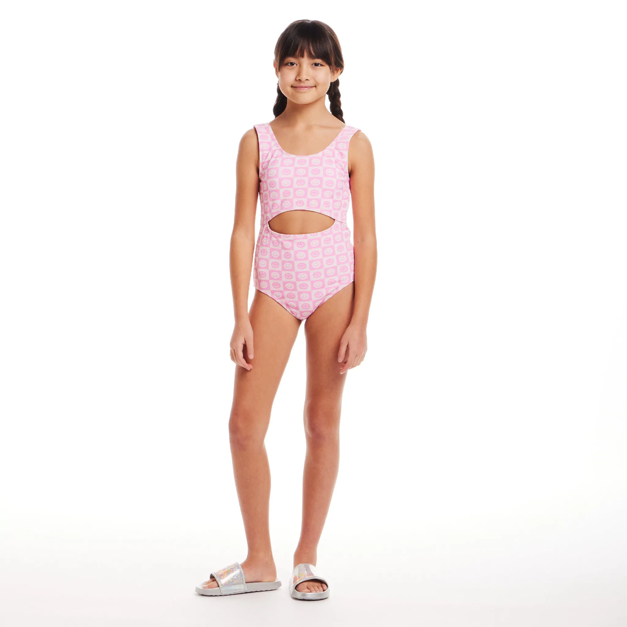 Kids (7-16) One Piece Swim Suit | Pink Smiley