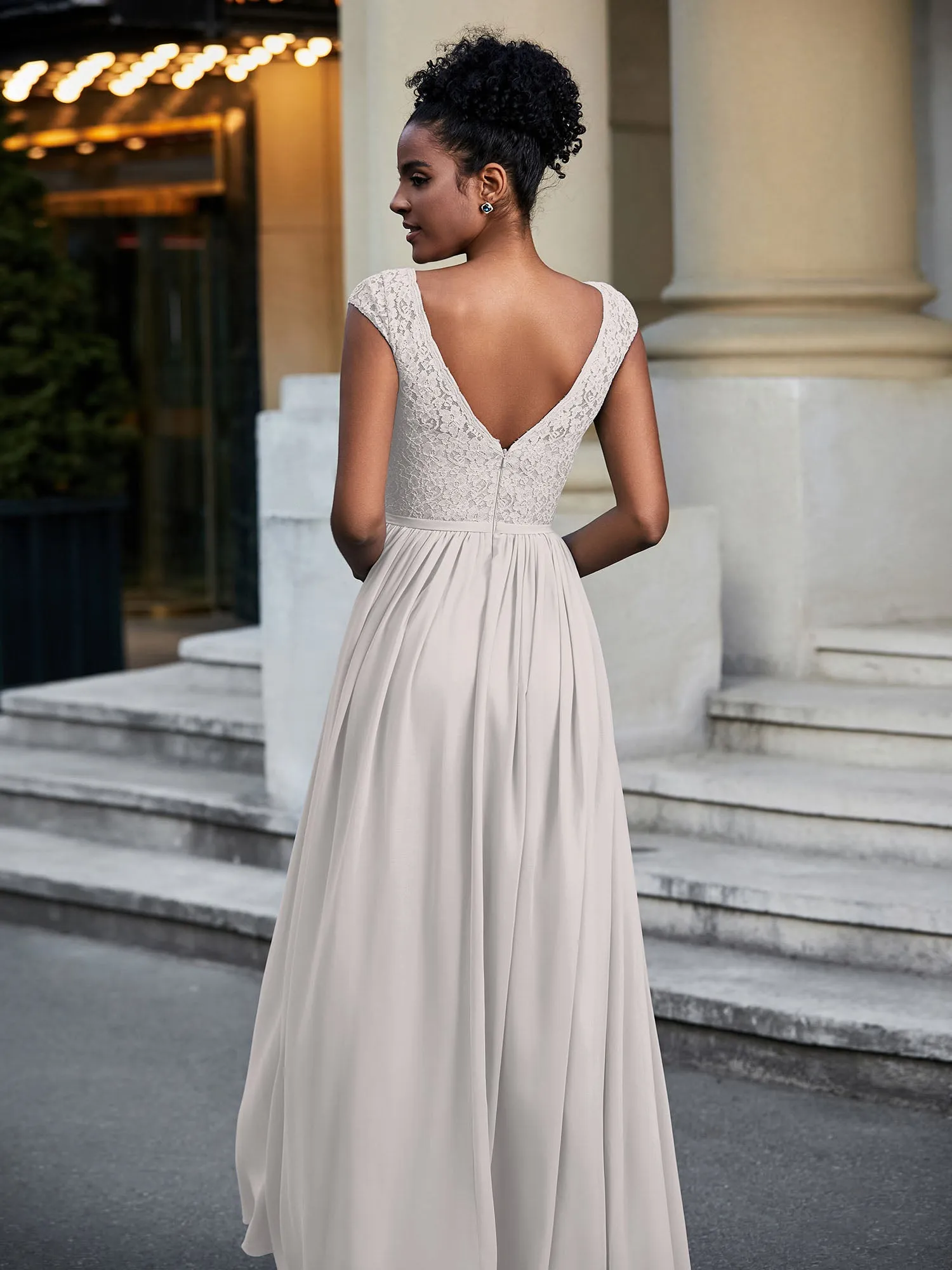 Lace and Chiffon Maxi Dress with Cap Sleeves-Silver