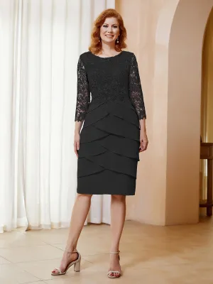 Lace Sheath Ruffles Long Sleeves Dress Black