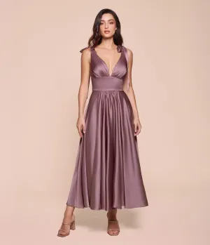 Ladivine by Cinderella Divine English Violet Tea Length Satin A-Line Dress