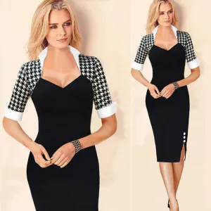 Lapel Splicing Color Contrast Split Long Dress