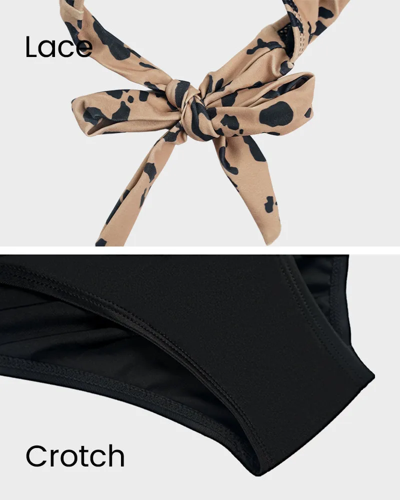 Leopard Print Deep V Halter Swimsuit