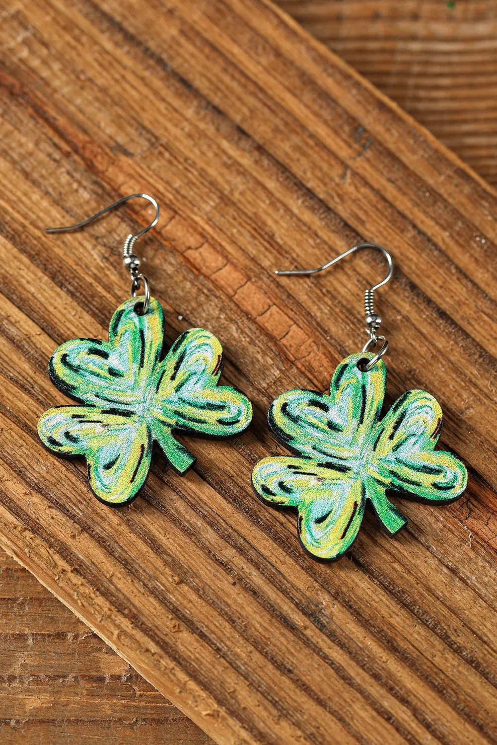 Light Green St Patrick Paint Shamrock Shape Drop Earrings
