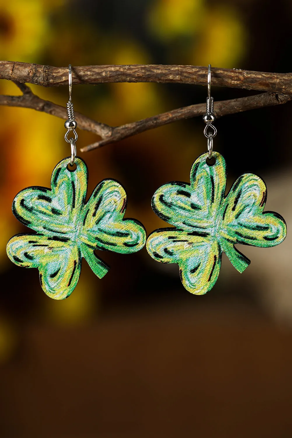 Light Green St Patrick Paint Shamrock Shape Drop Earrings
