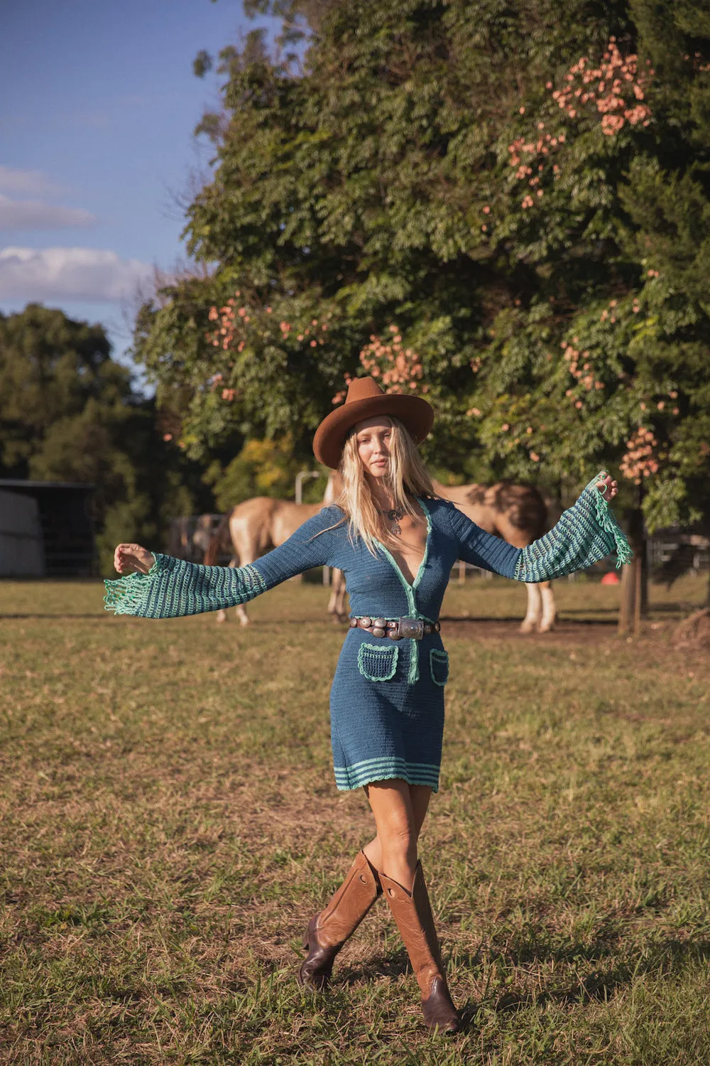 Listen To The Music Crochet Mini Dress - Ocean