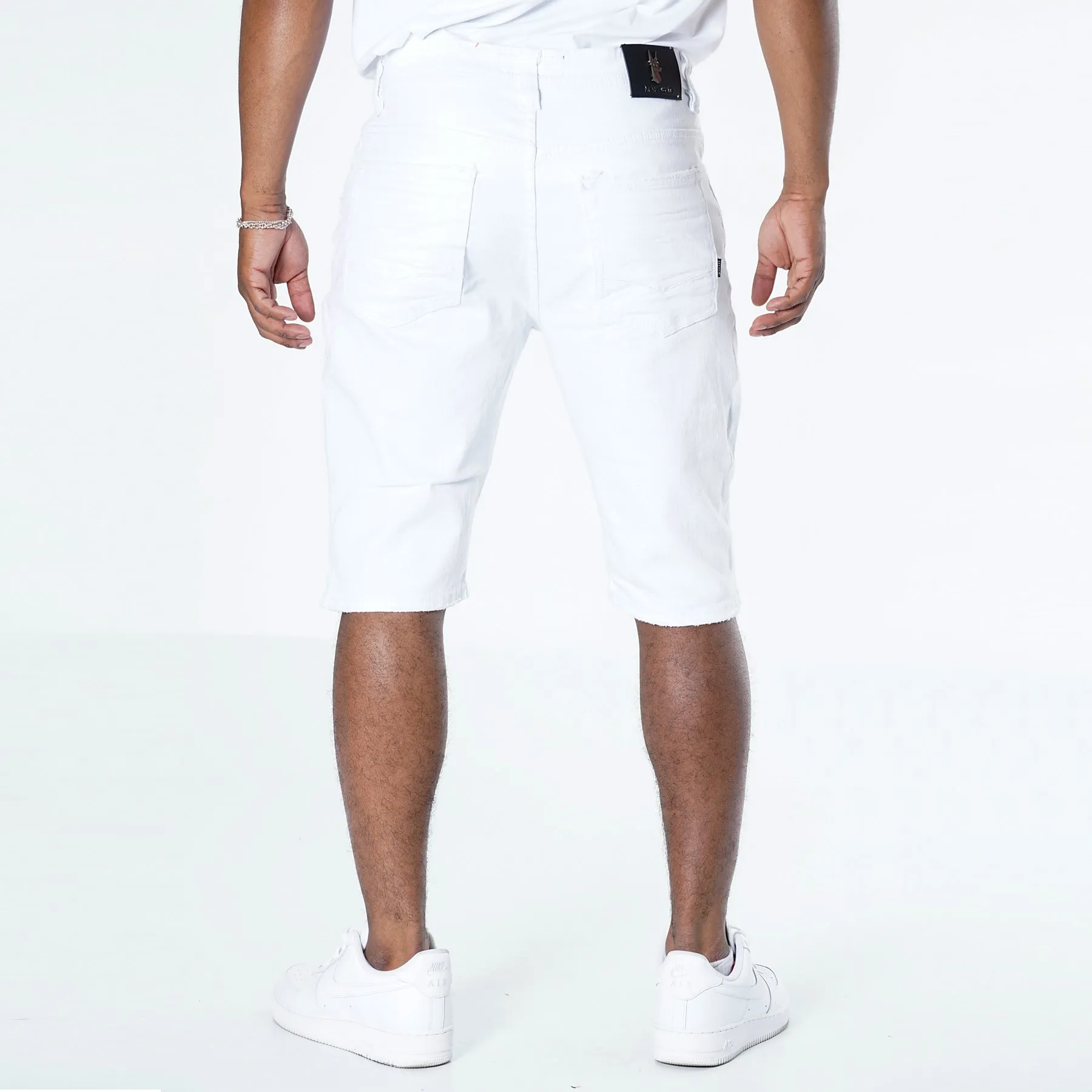 M970 Galveston Biker Shredded Shorts - White