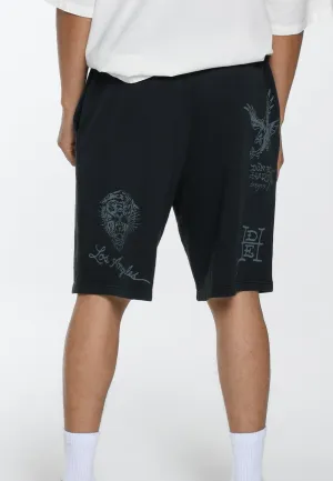 Mens Death Before Mono Sweat Shorts - Washed Black