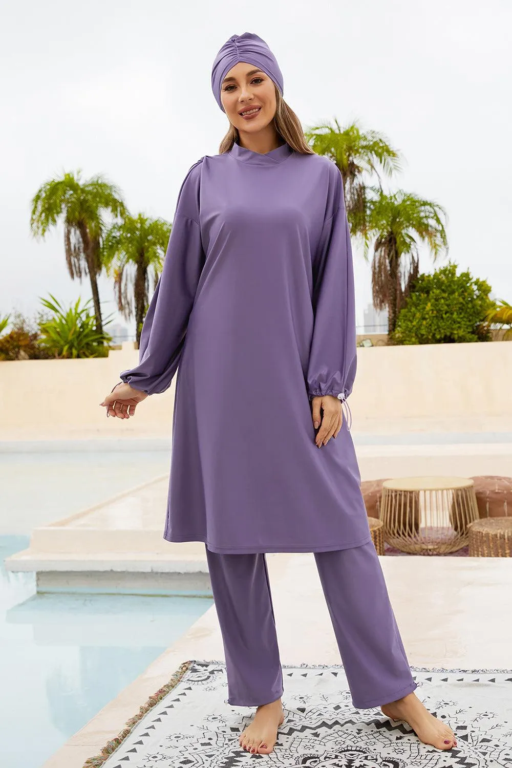 Modest Cap, Long Sleeve Top and Pants Burkini Swimwear