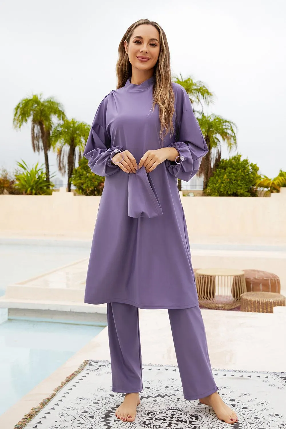 Modest Cap, Long Sleeve Top and Pants Burkini Swimwear
