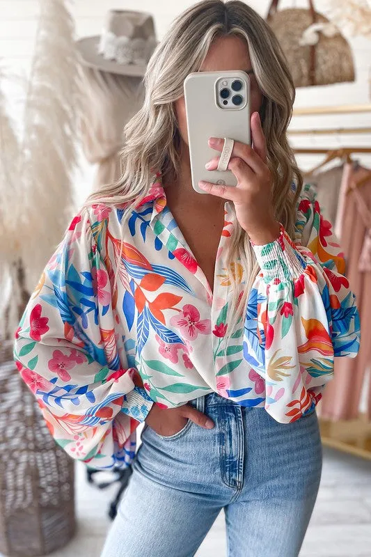 Multicolor Vibrant Printed Billowy Sleeve Shirt