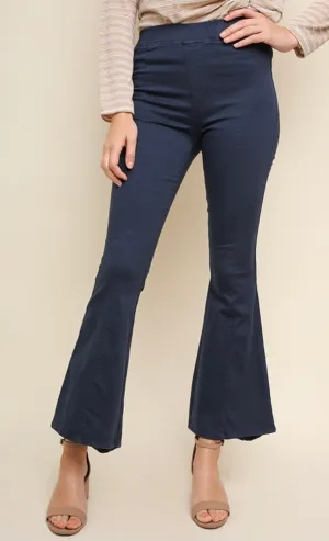 Navy High Waist Stretch Flare Pants