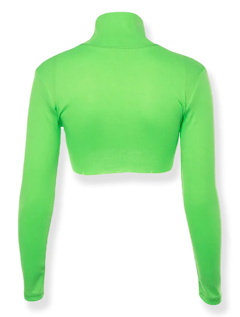 Neon Long Sleeve Turtle Neck Knitted Crop Top Shirt