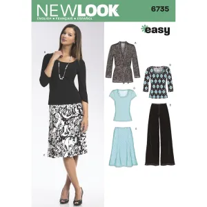Newlook Pattern 6735 Misses Knit Cardigan, Tops, Pants and Skirt