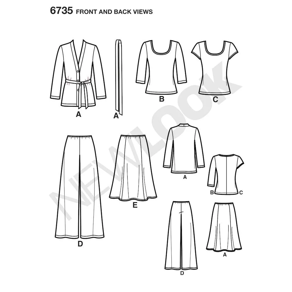 Newlook Pattern 6735 Misses Knit Cardigan, Tops, Pants and Skirt