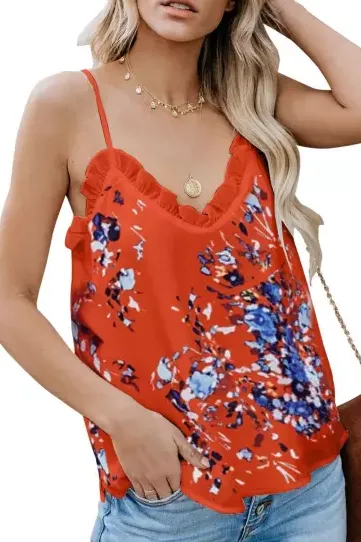Orange Floral Cami Tank Top
