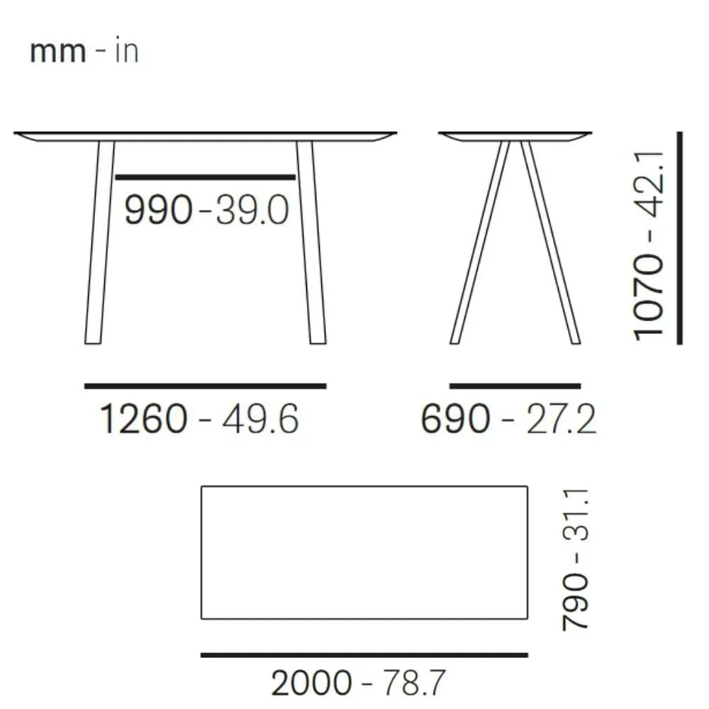 Pedrali Arki-table Fenix ARK107 200X79 cm. in black solid laminate