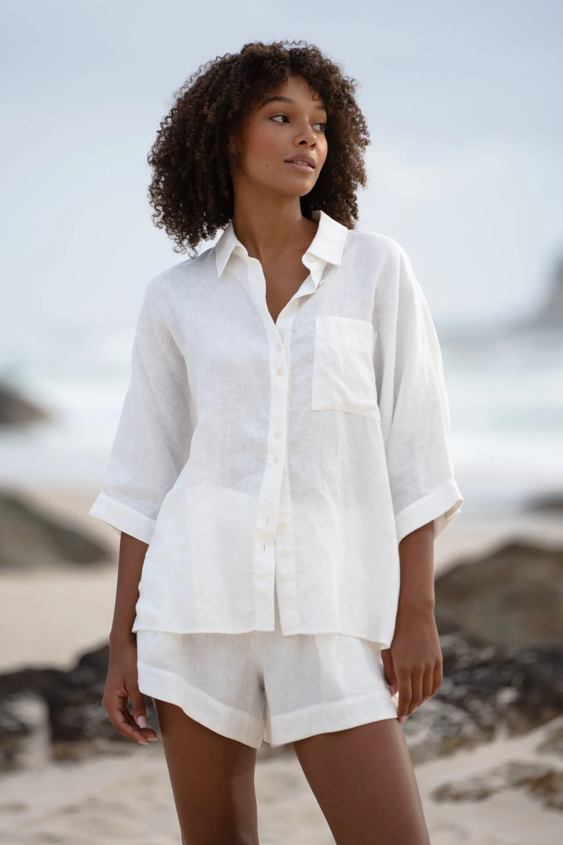 PIXIE IVORY LINEN SHIRT