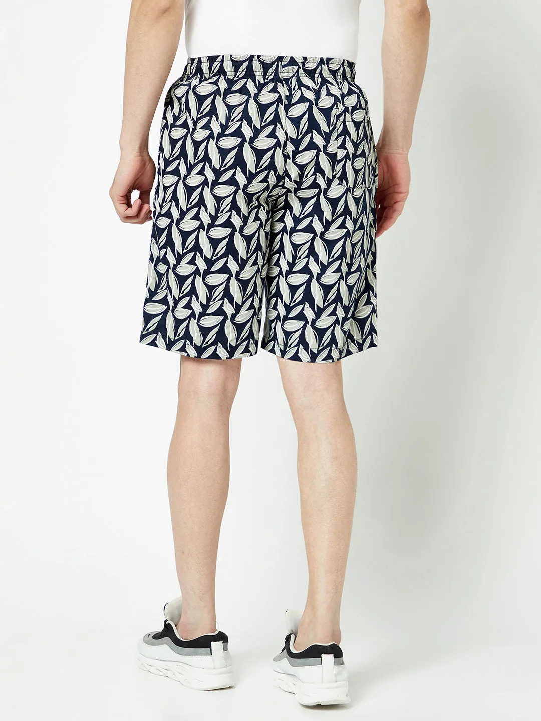 Polished Navy Blue Floral Shorts
