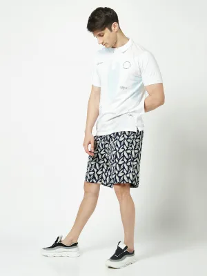 Polished Navy Blue Floral Shorts