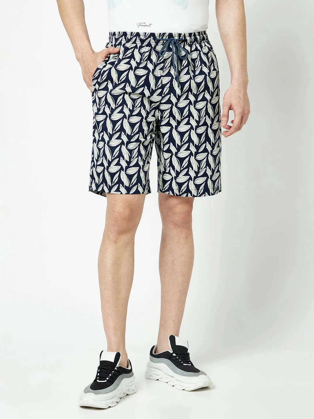 Polished Navy Blue Floral Shorts
