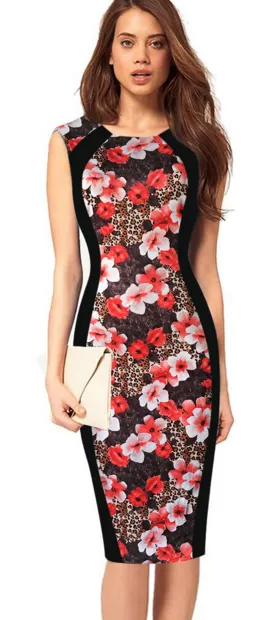 Print Sleeveless Bodycon Scoop Knee-length Dress