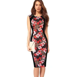 Print Sleeveless Bodycon Scoop Knee-length Dress