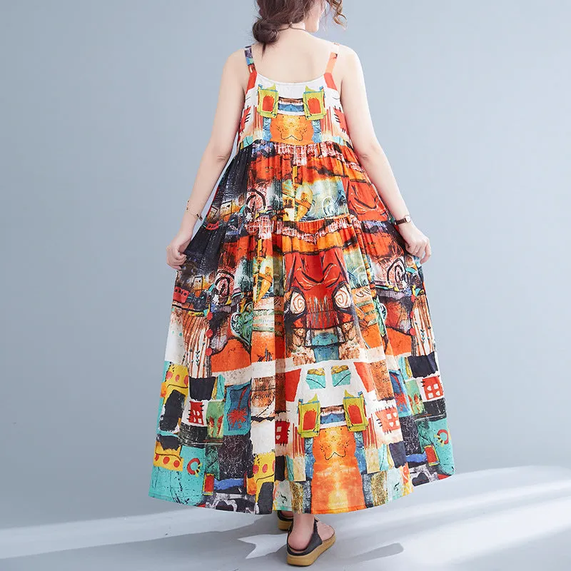 Printed Long Length Belted Big Lightweight Summer Dress