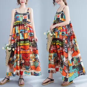 Printed Long Length Belted Big Lightweight Summer Dress