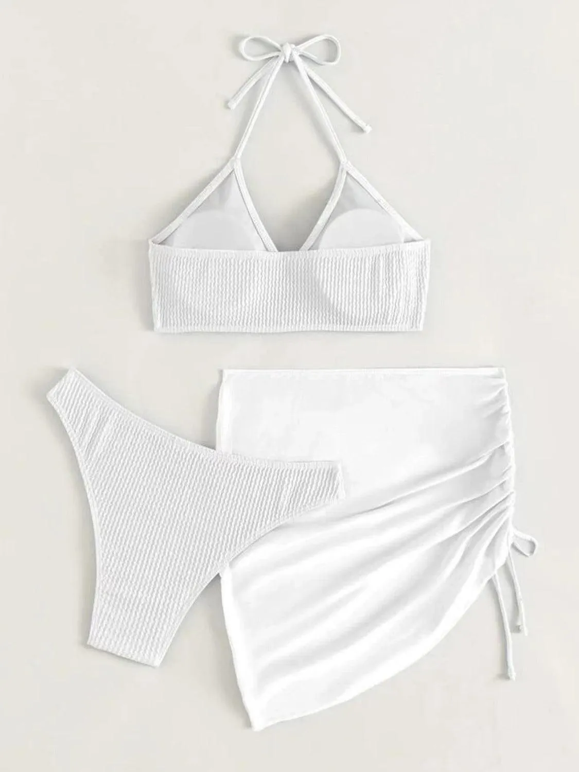 Ring Halter Bikini With Skirt Three Piece Swim Set
