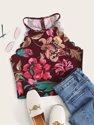 Scallop Edge Floral Halter Top
