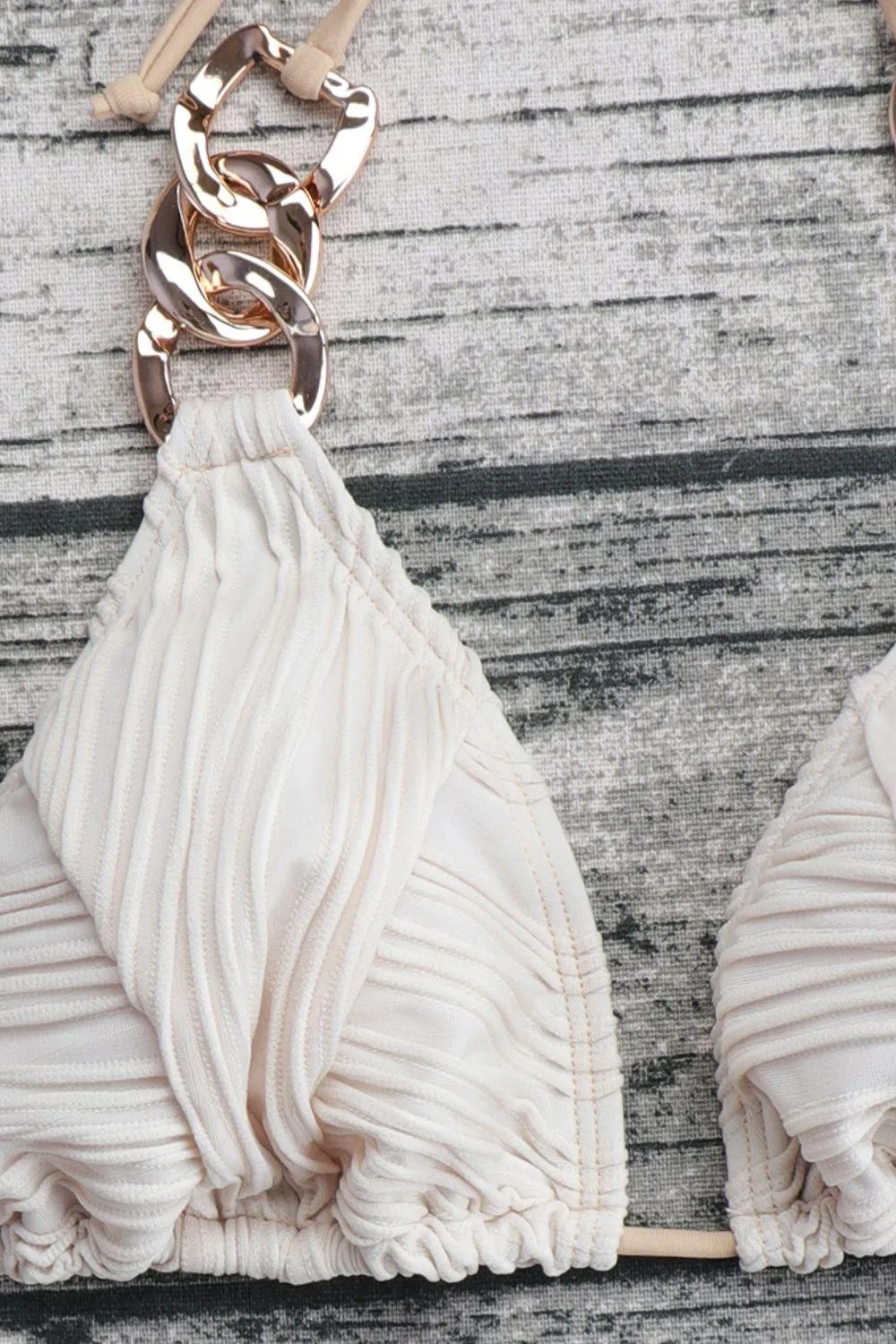 Sea Sophistication Chain Detail Halter Bikini Set