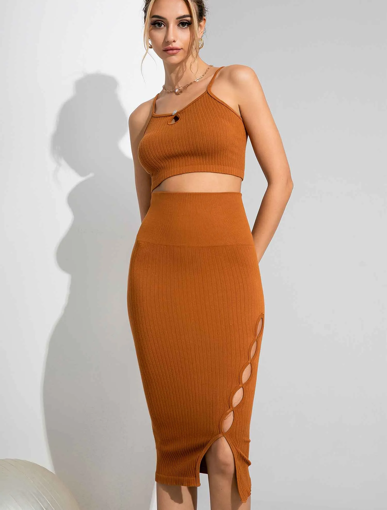 Seamless Ribbed Two-Piece Midi Dress