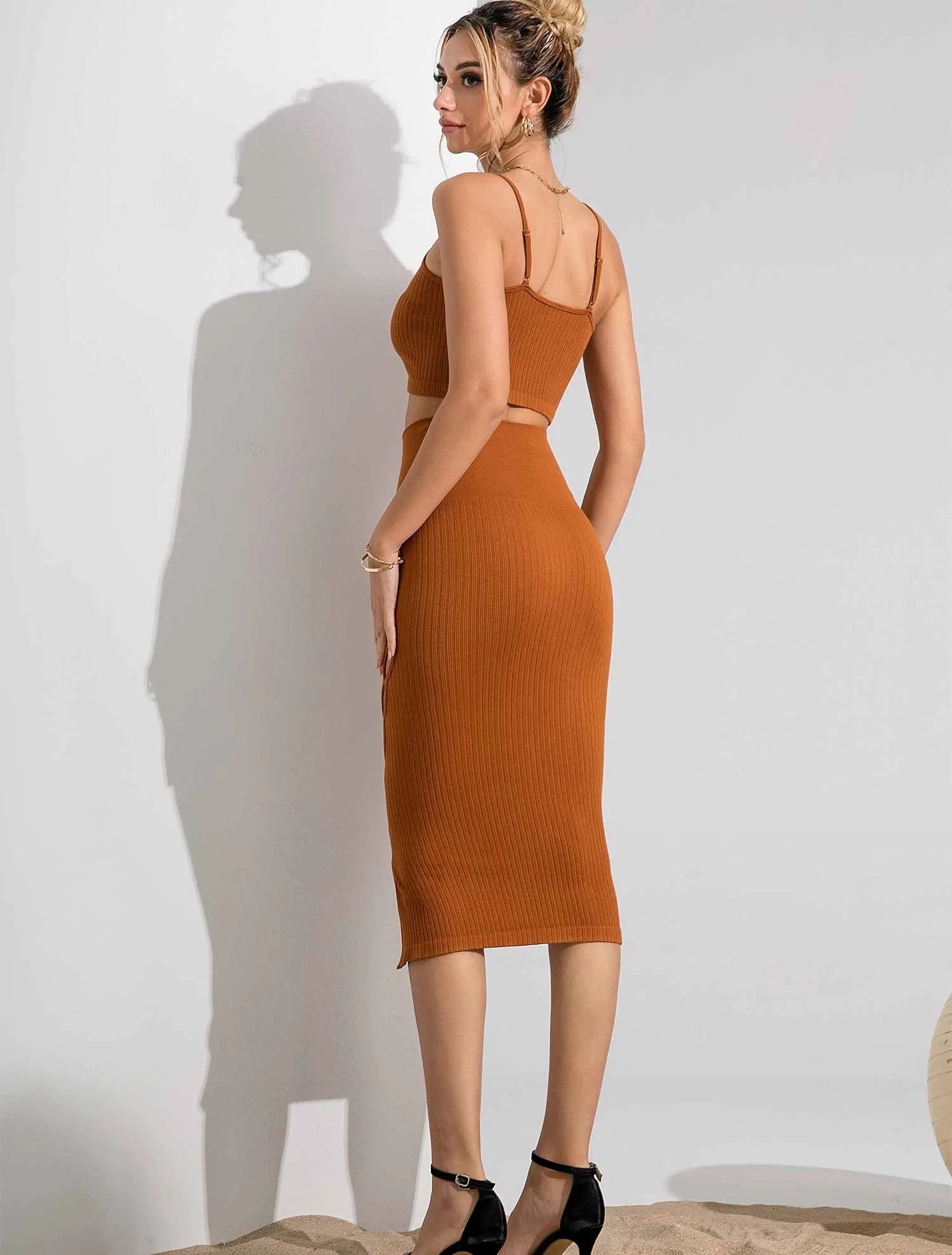 Seamless Ribbed Two-Piece Midi Dress