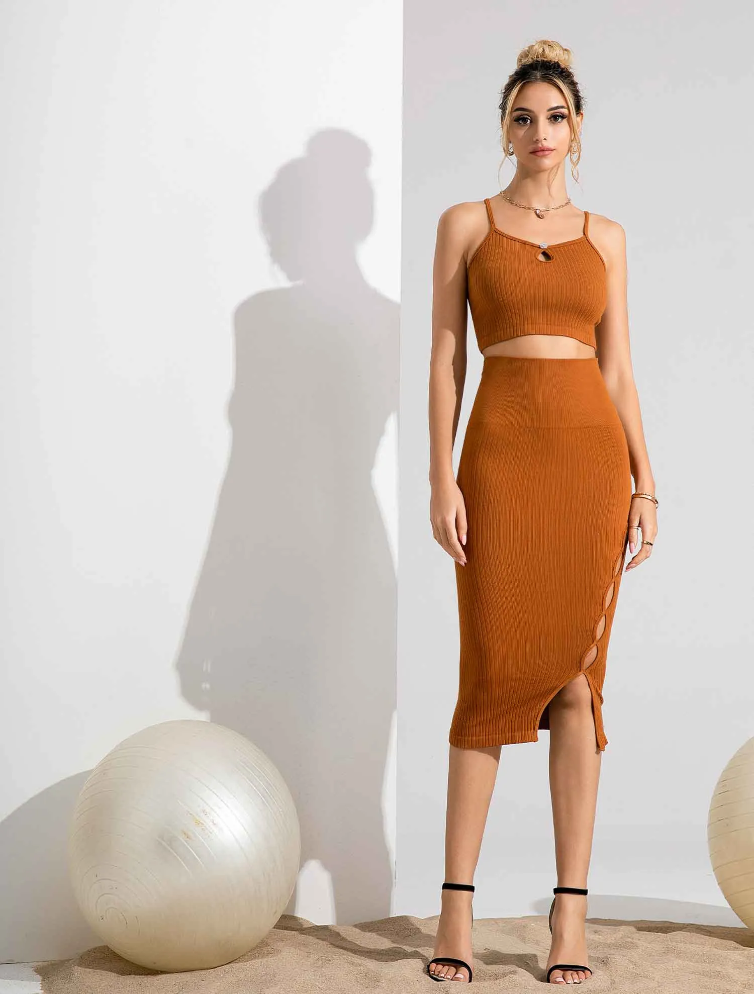 Seamless Ribbed Two-Piece Midi Dress