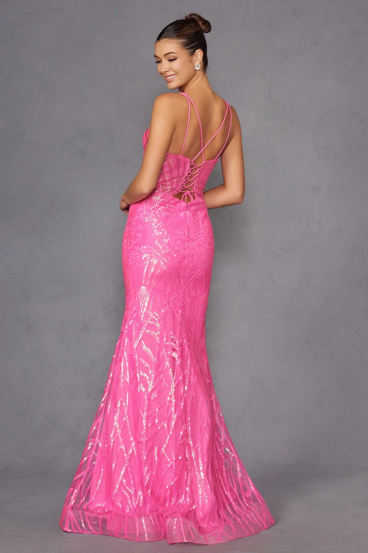 Sequin Print Sleeveless Gown by Juliet JT2886C