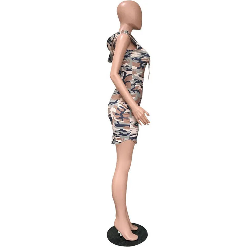 Sleeveless Camouflage Hoodie Dress #Sleeveless #Hooded #Camouflage