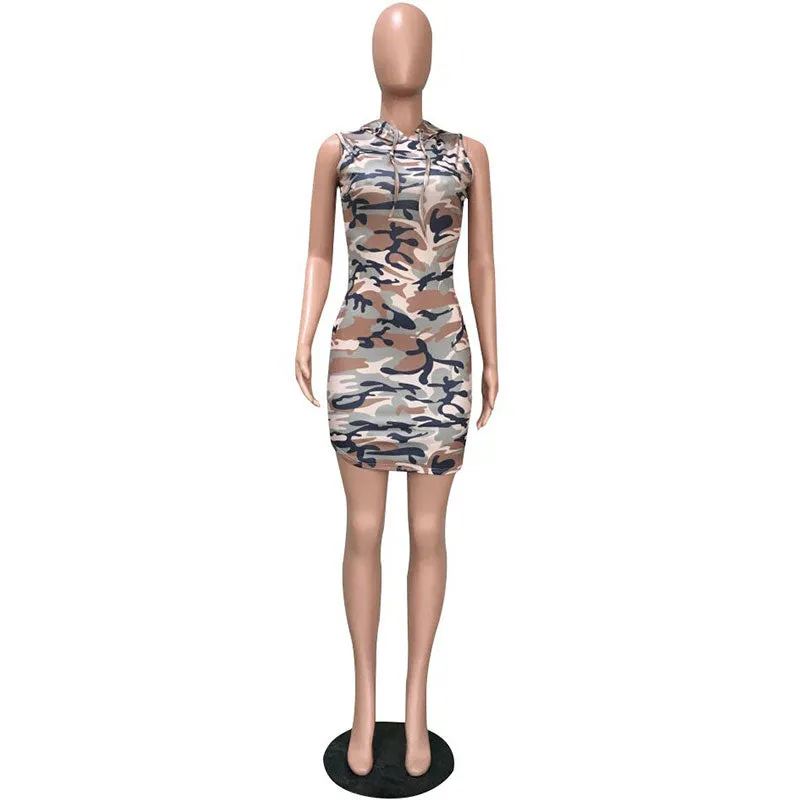 Sleeveless Camouflage Hoodie Dress #Sleeveless #Hooded #Camouflage