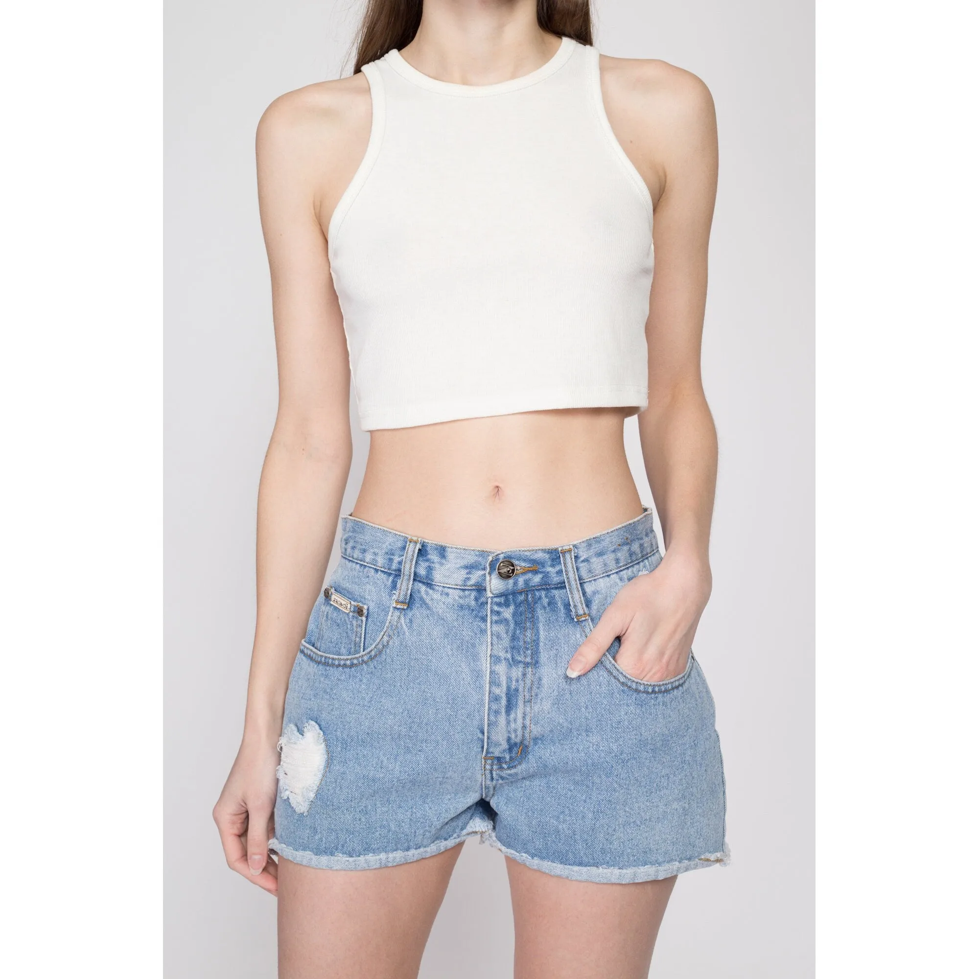 Sm-Med 90s Frayed Heart Jean Shorts