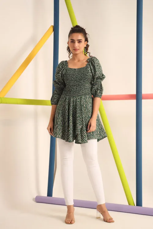 Smocking Green Silk Top