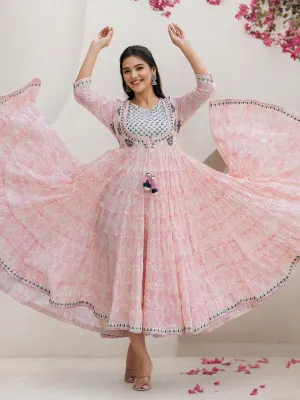 Soft Off-White Cotton Embroidered Fit & Flare Dress
