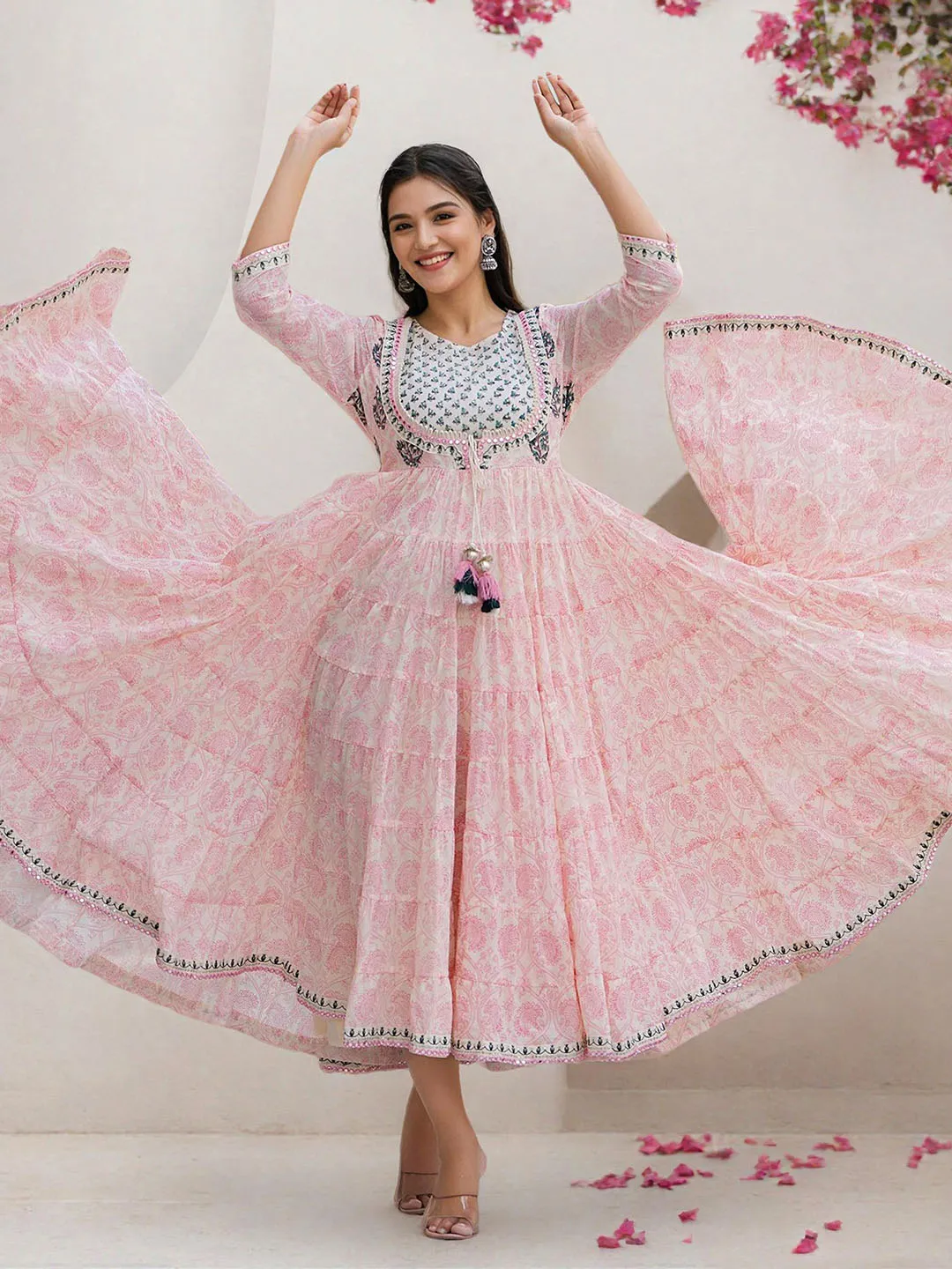 Soft Off-White Cotton Embroidered Fit & Flare Dress